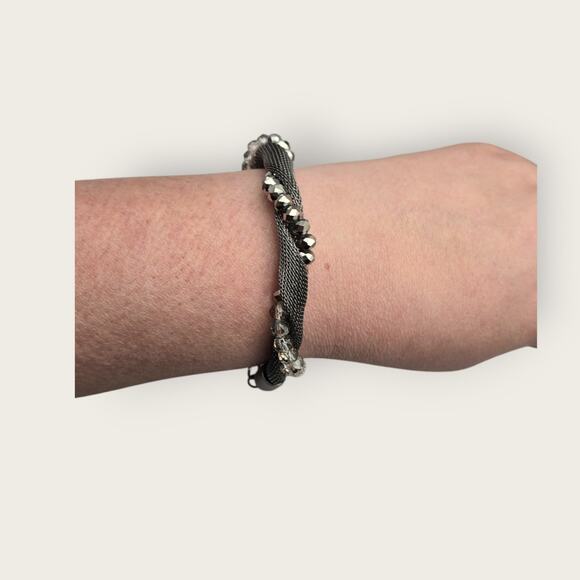 Alfani Silver Mesh & Crystal Bead Twist Bracelet - Picture 3 of 8